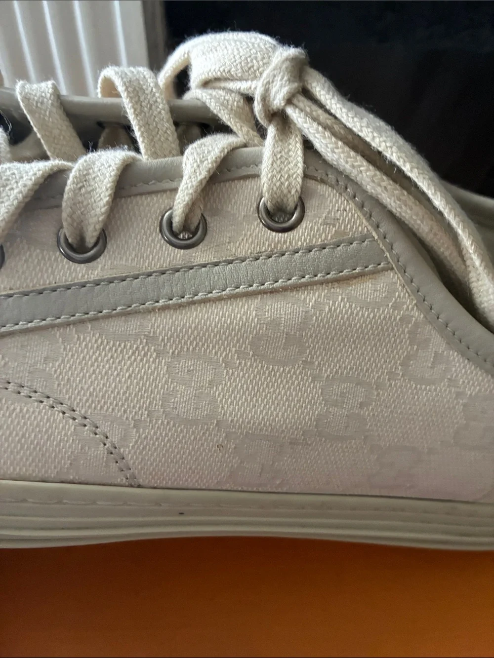 Gucci Beige Cream Canvas & Leather Sneakers